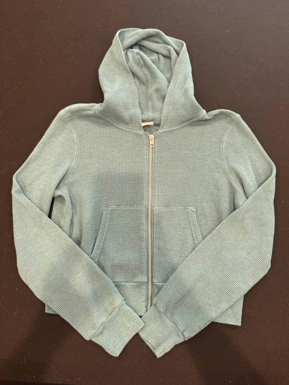 TNA Teal Waffle-Knit Zip-Up Hoodie
